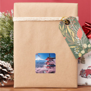 Painted Fuji mountain in cherry blossom season Square Sticker