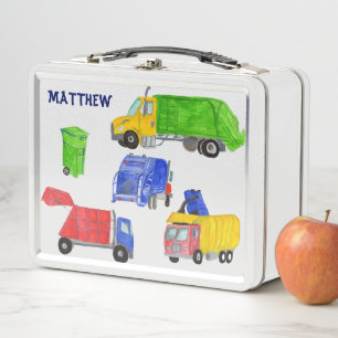 Painted Garbage Trucks Boys Personalized Metal Lunch Box