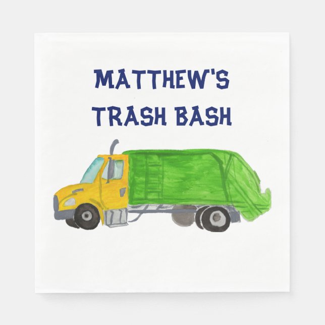 Painted Garbage Trucks Boys Personalized Napkin (Front)