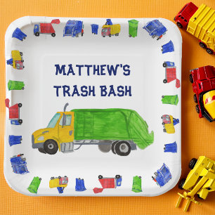Painted Garbage Trucks Boys Trash Bash Party Paper Plate