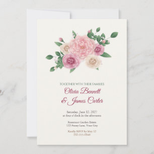 Painted Garden Rose and Peony Wedding Invitation