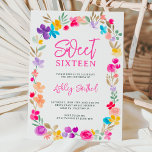 Painted garden wildflowers meadow  Sweet 16 Invitation<br><div class="desc">Bring the beauty of a wildflower into your Sweet 16 birthday celebration with this modern,  delicate hand painted watercolor garden wild flowers in bright hues,  pink,  red,  blue,  yellow and green,  with an elegant brush script font</div>