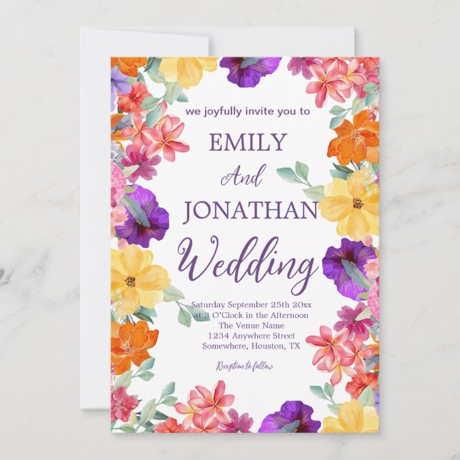 Painted garden wildflowers photo script  invitation (Front)