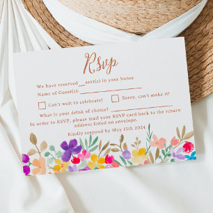 Painted garden wildflowers script wedding RSVP card