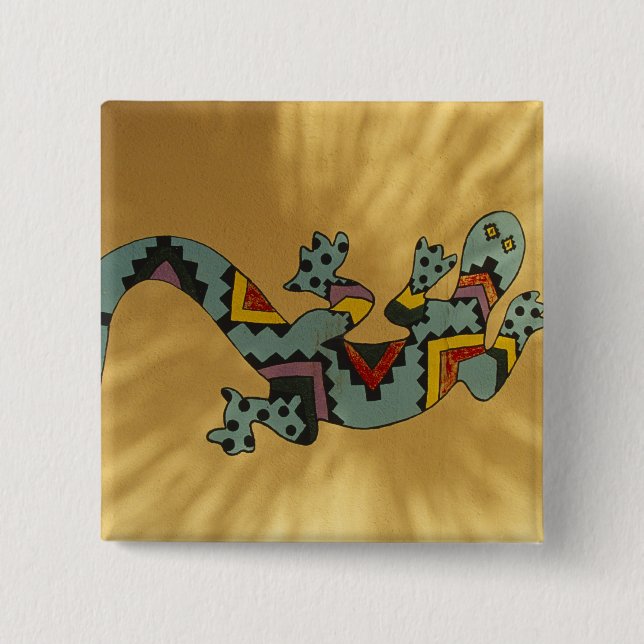 Painted gecko lizard on wall, Tucson, Arizona, 2 Inch Square Button (Front)