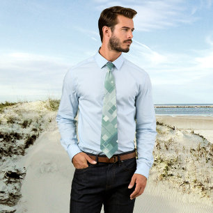 Painted Geometric Pale and Sage Green Pattern Tie