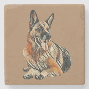 Painted German Shepherd Marble Coaster