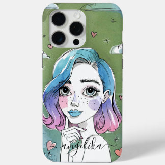 Painted Girl Personalized Name iPhone 15 Pro Max Case
