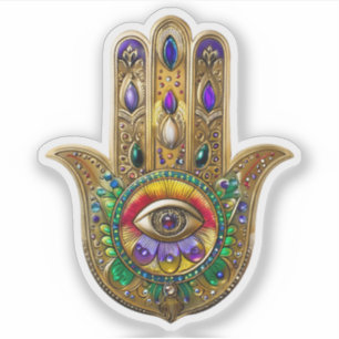 Painted Gold Hamsa Amethyst Ruby Third Eye
