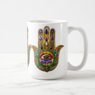 Painted Gold Hamsa Amethyst Ruby Third Eye Coffee Mug