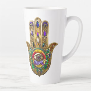 Painted Gold Hamsa Amethyst Ruby Third Eye Latte Mug