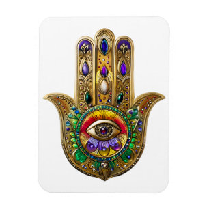 Painted Gold Hamsa Amethyst Ruby Third Eye Magnet