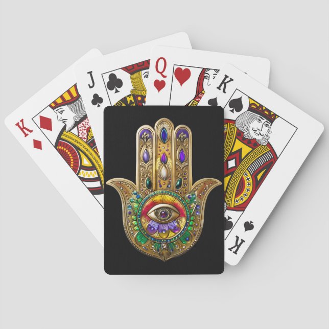 Painted Gold Hamsa Amethyst Ruby Third Eye Playing Cards (Back)