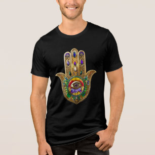 Painted Gold Hamsa Amethyst Ruby Third Eye Tri-Blend Shirt
