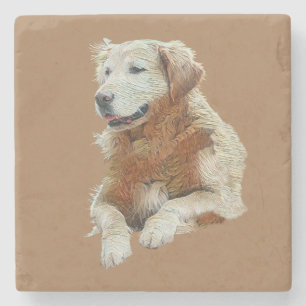 Painted Golden Retriever Marble Coaster