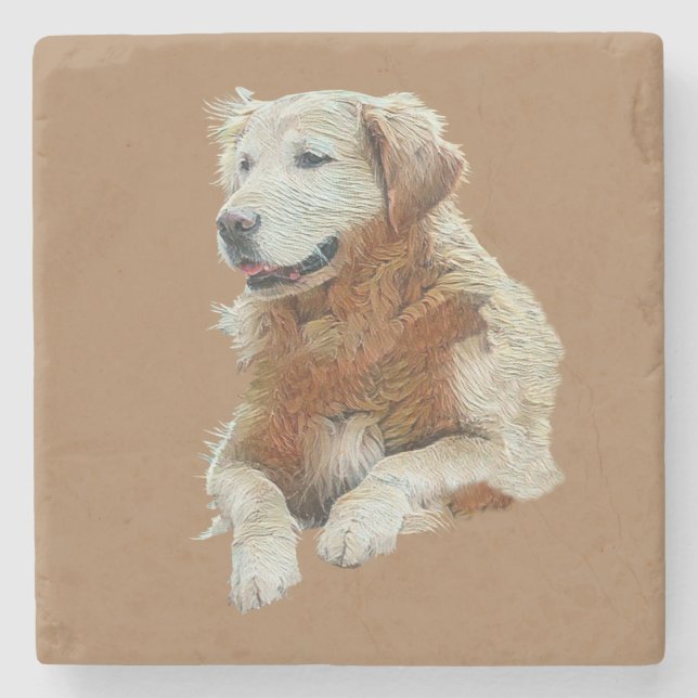 Painted Golden Retriever Marble Coaster (Front)