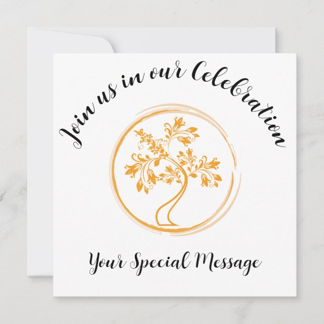 Painted Golden Tree of Life End-of-treatment Party Invitation (Front)