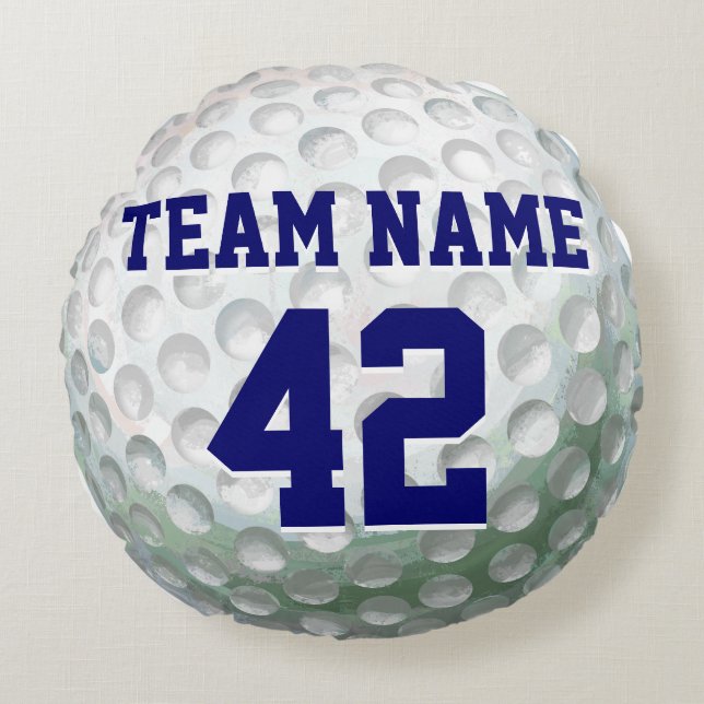 Painted Golf Ball with Name Round Pillow (Front)