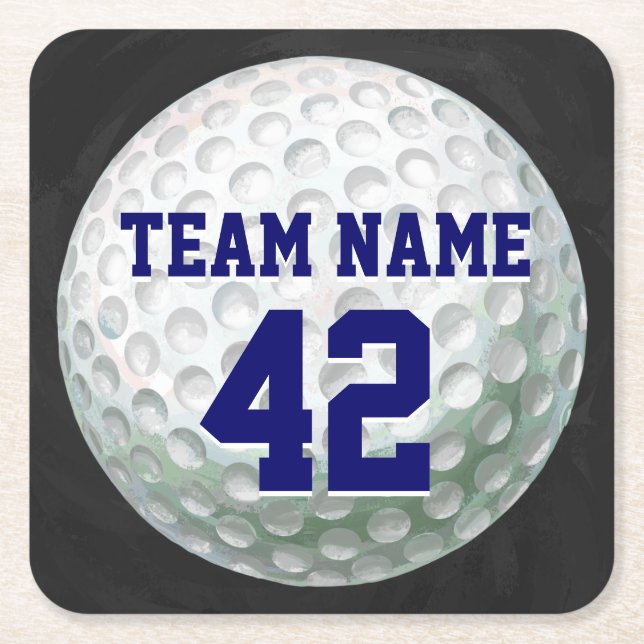 Painted Golf Ball with Name Square Paper Coaster (Front)