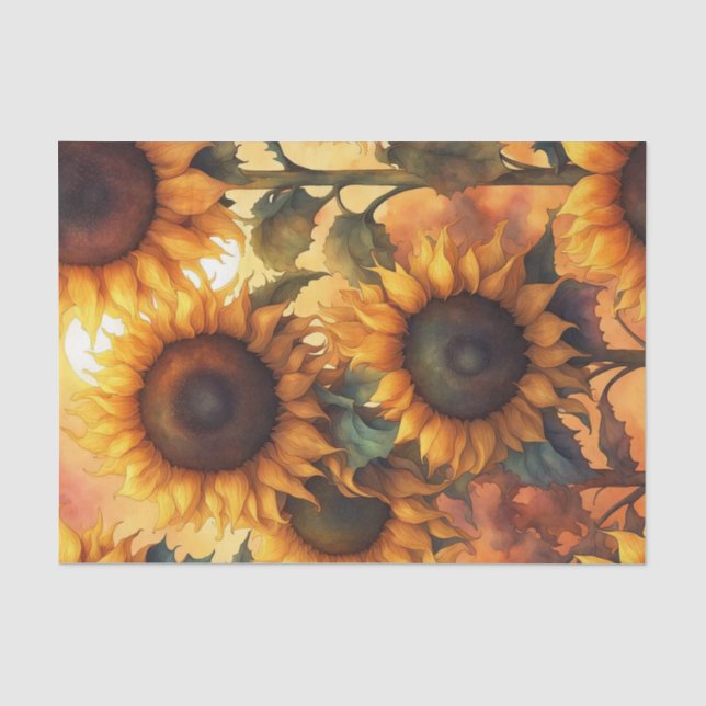 Painted Gothic Warm Sunflowers Decoupage Paper (Front)