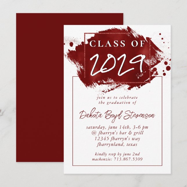 Painted Grad | Red Splatter Brushstroke Party Invitation (Front/Back)