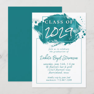 Painted Grad Teal Splatter Brushstroke Party Invitation