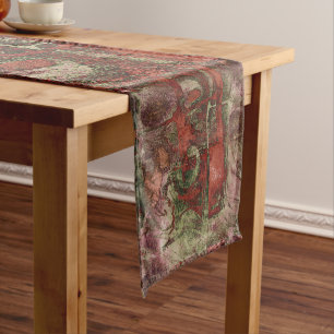 Painted Graffiti Grunge Autumn Red Green Rust Short Table Runner
