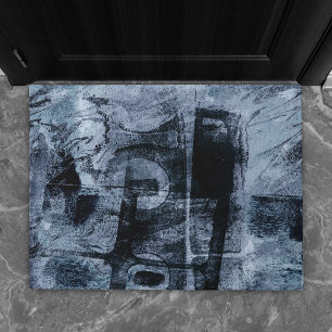 Painted Graffiti Grunge   Dark Navy and Denim Blue Doormat