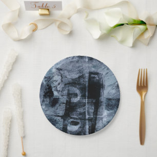 Painted Graffiti Grunge   Dark Navy and Denim Blue Paper Plate