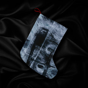 Painted Graffiti Grunge Dark Navy and Denim Blue Small Christmas Stocking