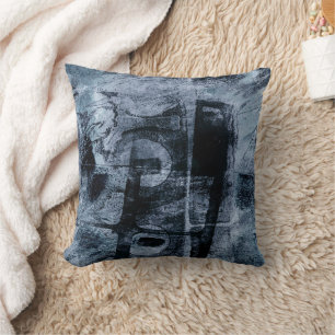 Painted Graffiti Grunge Dark Navy and Denim Blue Throw Pillow