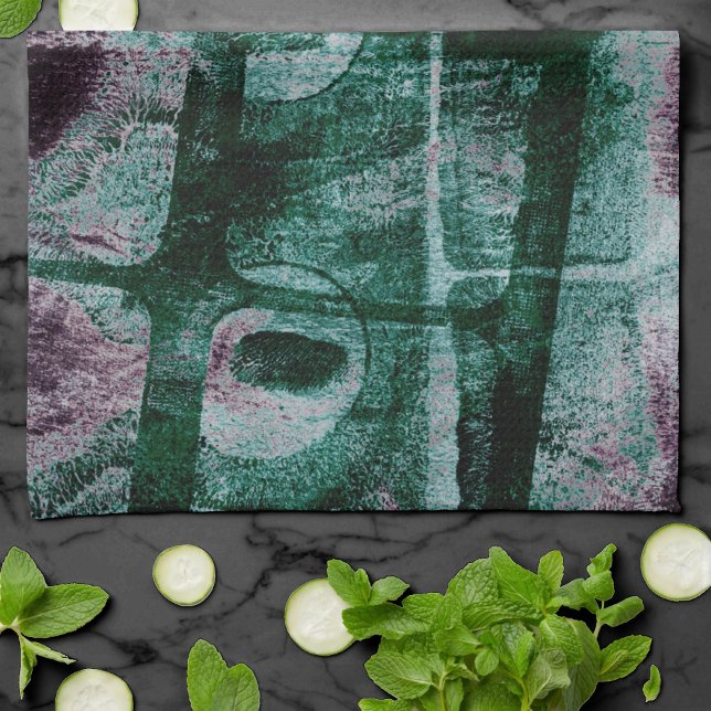 Painted Graffiti Grunge | Moody Plum Purple Green Kitchen Towel (Creator Uploaded)