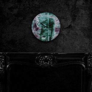 Painted Graffiti Grunge   Moody Plum Purple Green Round Clock