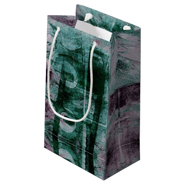 Painted Graffiti Grunge | Moody Plum Purple Green Small Gift Bag (Back Angled)