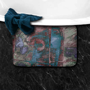 Painted Graffiti Grunge   Rust Red Blue Taupe Bath Mat