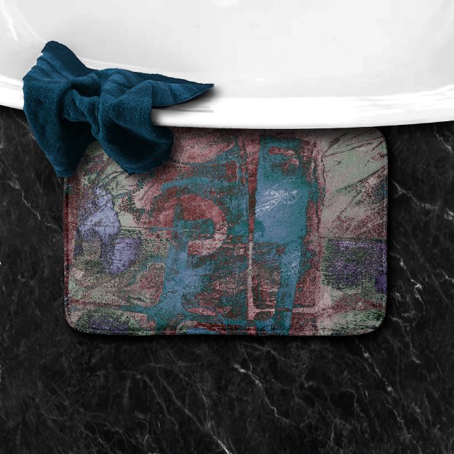 Painted Graffiti Grunge | Rust Red Blue Taupe Bath Mat (Creator Uploaded)