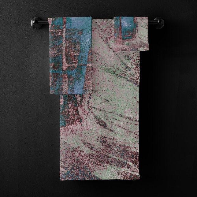 Painted Graffiti Grunge | Rust Red Blue Taupe Bath Towel Set (Creator Uploaded)