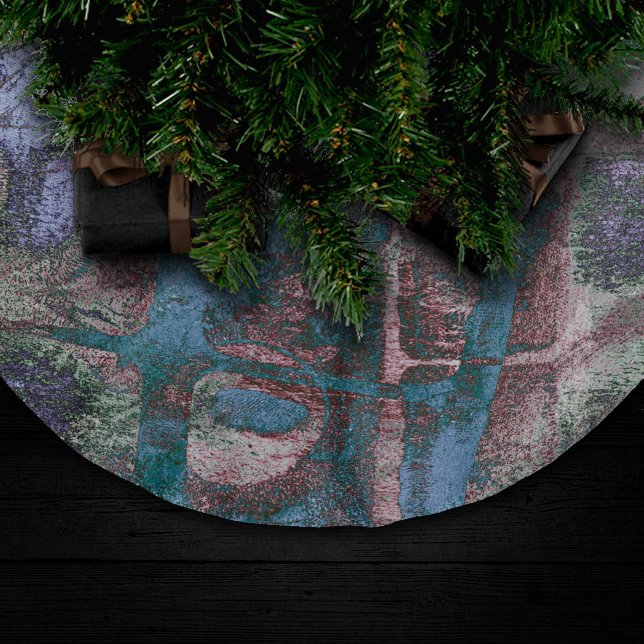 Painted Graffiti Grunge | Rust Red Blue Taupe Brushed Polyester Tree Skirt (Creator Uploaded)