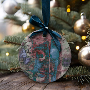 Painted Graffiti Grunge   Rust Red Blue Taupe Ceramic Ornament