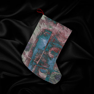 Painted Graffiti Grunge   Rust Red Blue Taupe Small Christmas Stocking