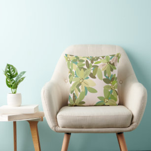 Painted Green Leaves Botanical Greenery Art Throw Pillow