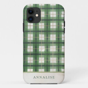 Painted Green Winter Plaid Pattern iPhone 11 Case