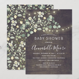 Painted Greenery Rustic Country Baby Shower Invitation