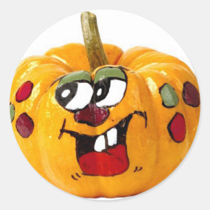 Painted Happy Pumpkin Face Classic Round Sticker