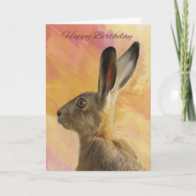 Painted Hare birthday greeting card (Front)