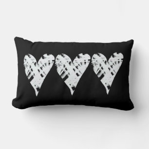 painted hearts black and white modern decor  lumbar pillow