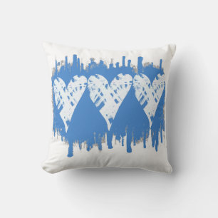 painted hearts blue and white abstract art throw pillow