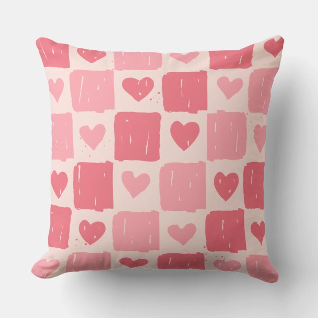 Painted Hearts Love Pattern Throw Pillow (Front)