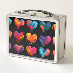 Painted hearts on a black background metal lunch box