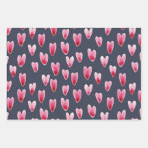 Painted Hearts Wrapping Paper Flat Sheet Set of 3
